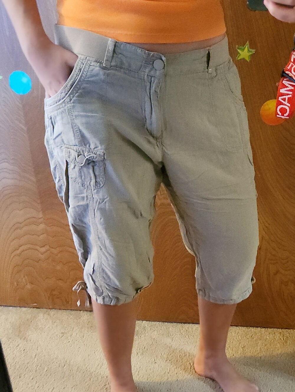 [14 Standard] Gloria Vanderbilt Ariel Linen Cargo Capris Taupe
